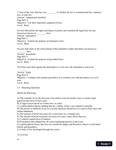 Test Bank for Introduction To Law , 6th Edition - Page 13 preview image