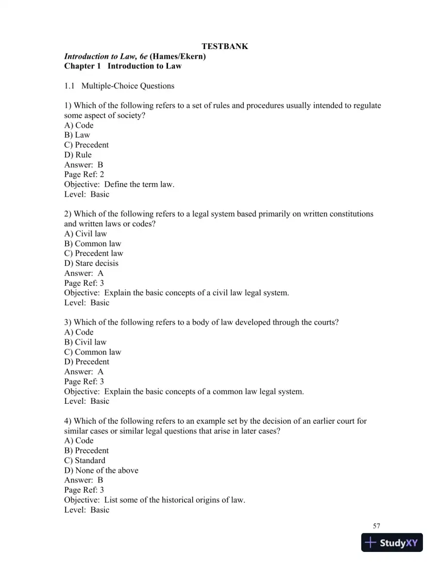 Test Bank for Introduction To Law  , 6th Edition, page 4