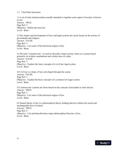 Test Bank for Introduction To Law , 6th Edition - Page 9 preview image