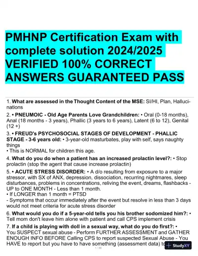 2023-2024 PMHNP Certification Exam with Answers (479 Solved Questions) - Page 1 preview image