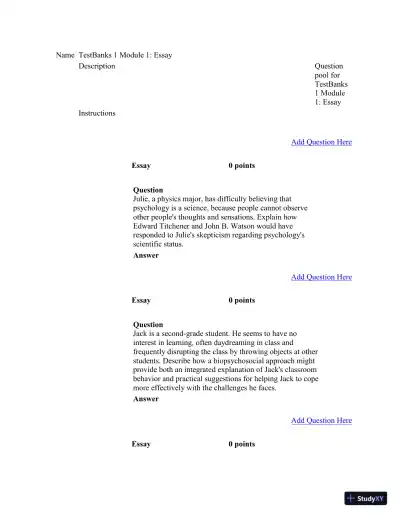 Test Bank For Psychology in Modules, 10th Edition - Page 1 preview image