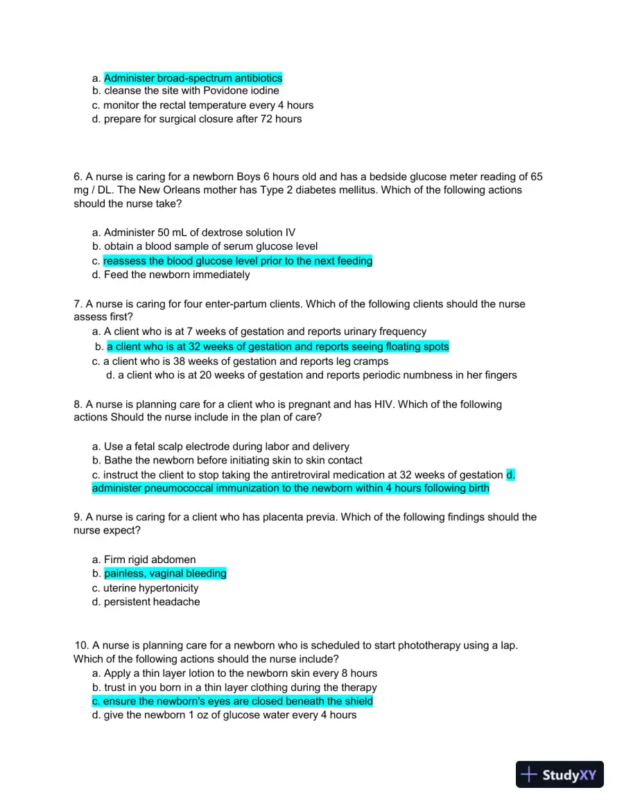 2019 ATI RN Maternal Newborn with Answers (70 Solved Questions), page 3