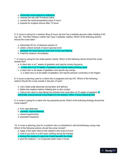 2019 ATI RN Maternal Newborn with Answers (70 Solved Questions) - Page 3 preview image