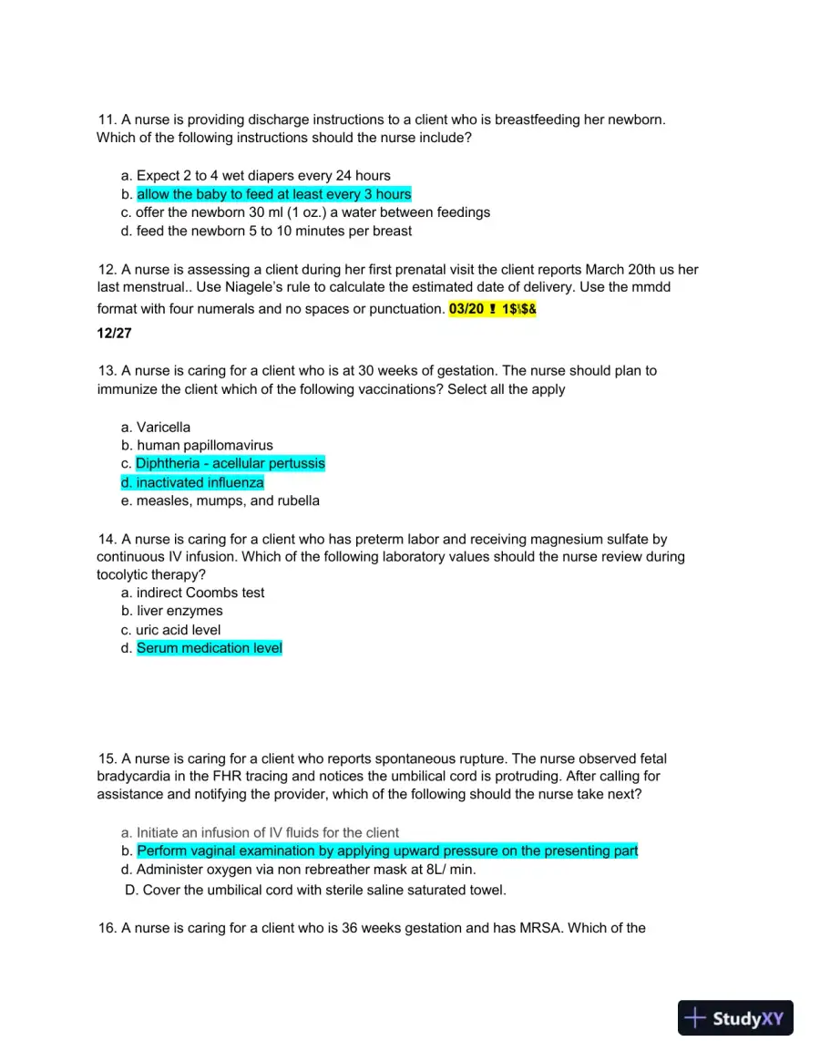 2019 ATI RN Maternal Newborn with Answers (70 Solved Questions), page 4