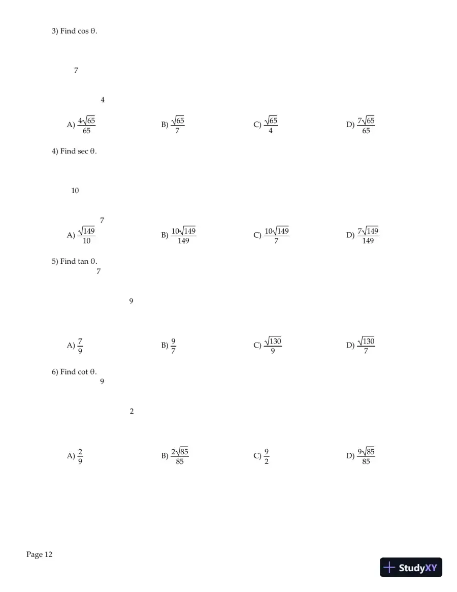 Trigonometry, 2nd Edition Test Bank, page 13
