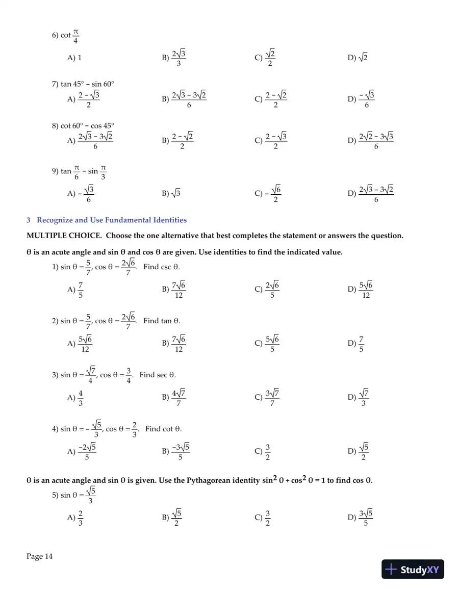 Trigonometry, 2nd Edition Test Bank, page 15