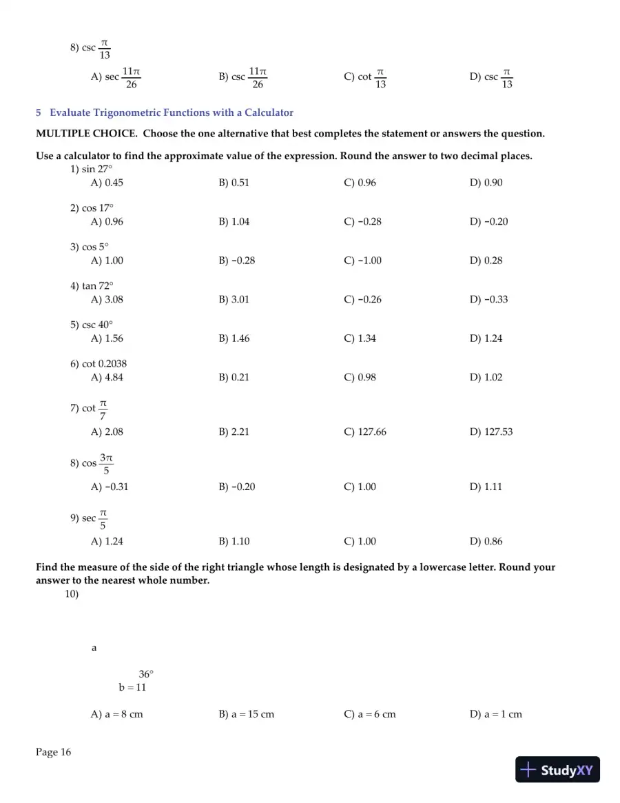 Trigonometry, 2nd Edition Test Bank, page 17