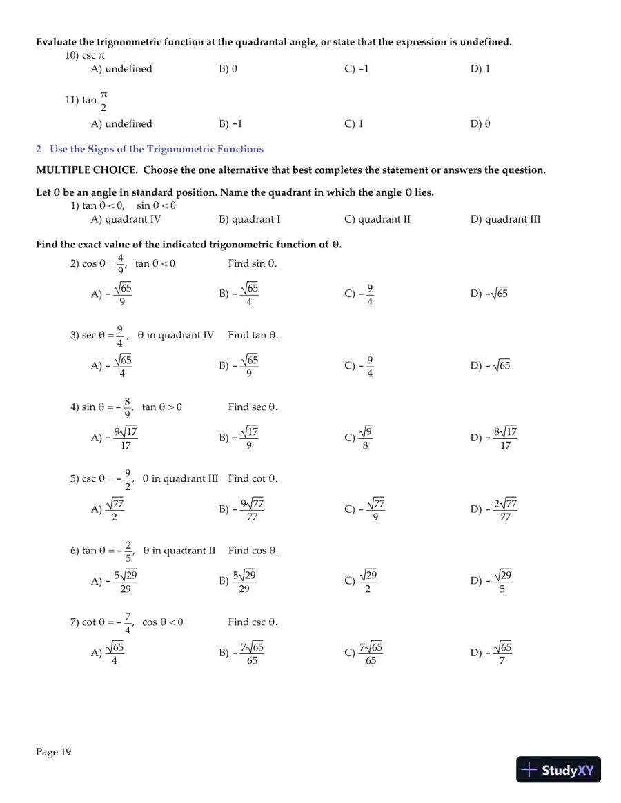 Trigonometry, 2nd Edition Test Bank, page 20
