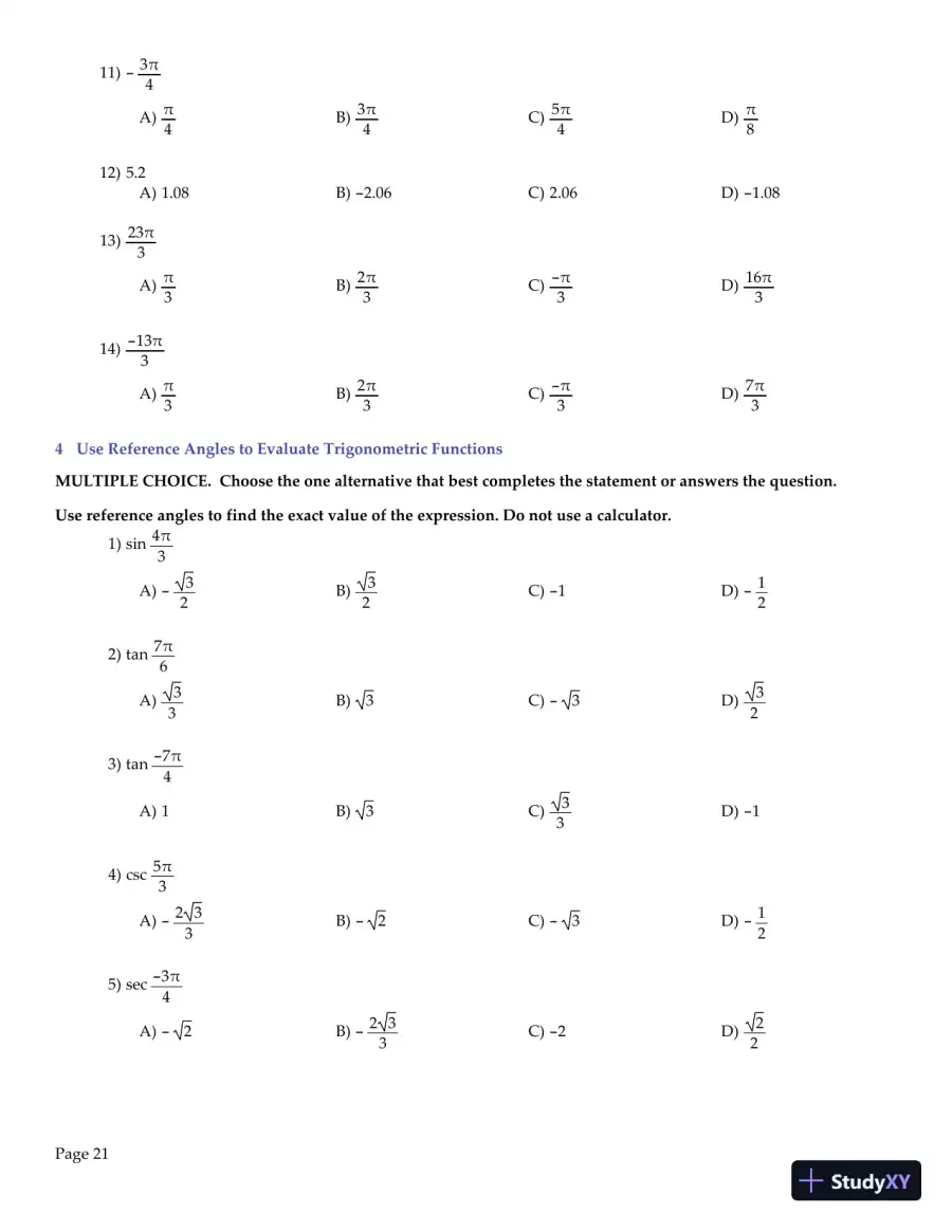 Trigonometry, 2nd Edition Test Bank, page 22