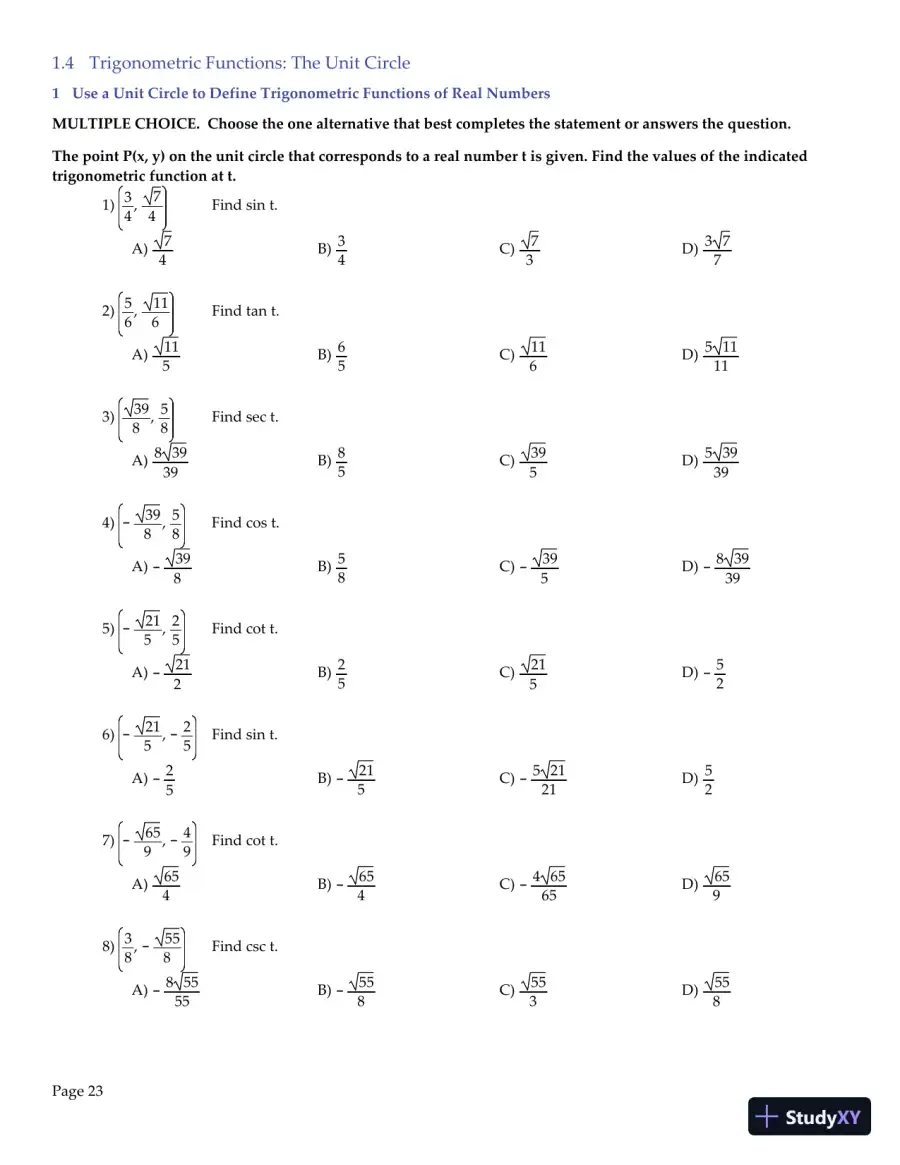 Trigonometry, 2nd Edition Test Bank, page 24