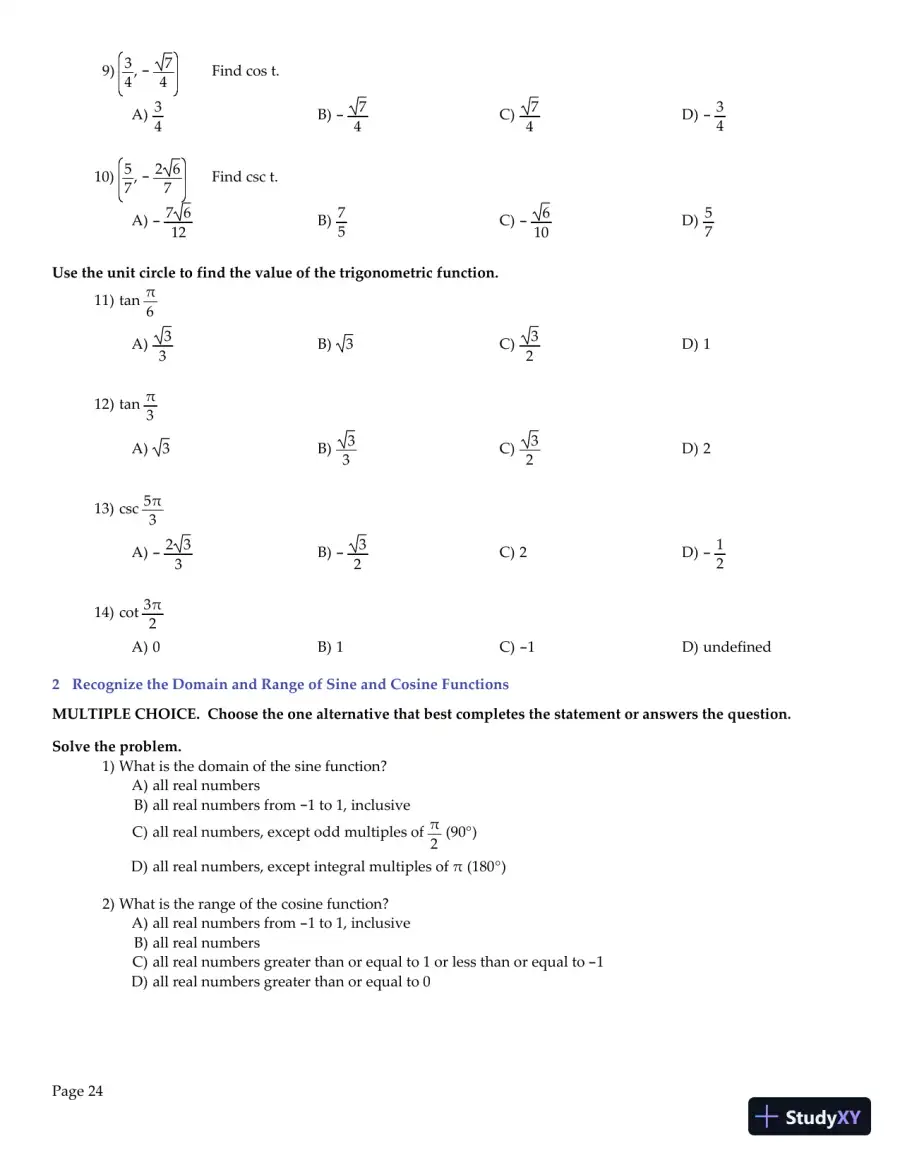Trigonometry, 2nd Edition Test Bank, page 25