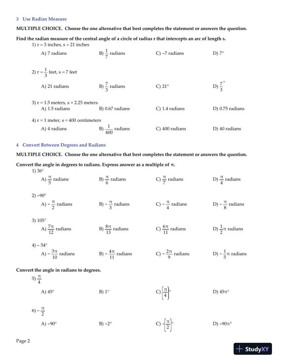Trigonometry, 2nd Edition Test Bank, page 3