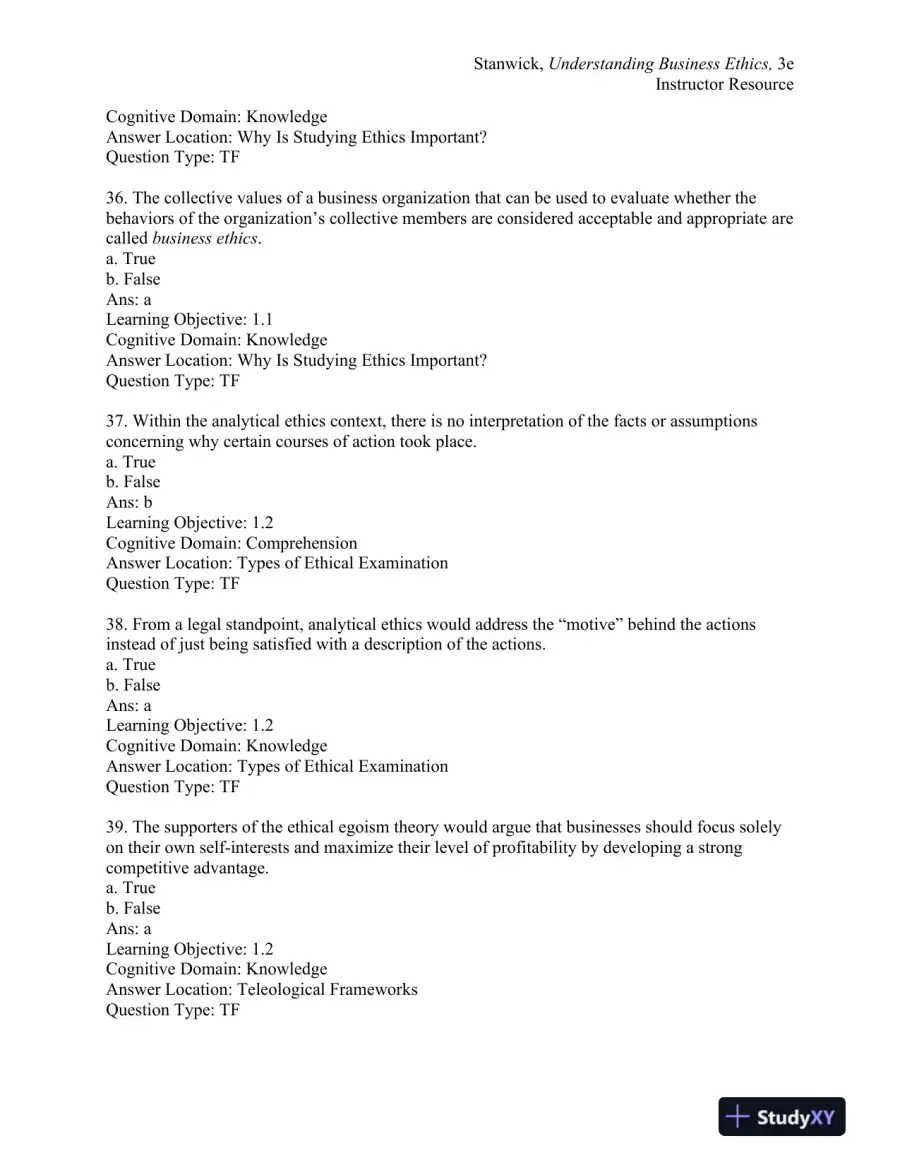 Understanding Business Ethics Third Edition Test Bank, page 11