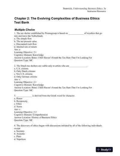 Understanding Business Ethics Third Edition Test Bank - Page 16 preview image