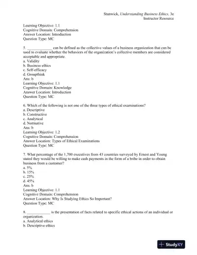 Understanding Business Ethics Third Edition Test Bank - Page 3 preview image