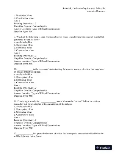 Understanding Business Ethics Third Edition Test Bank - Page 4 preview image