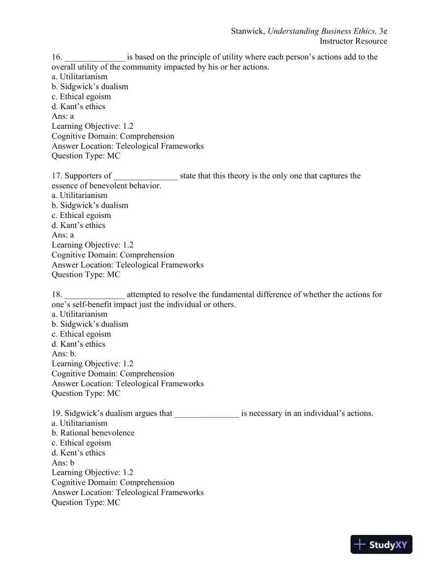 Understanding Business Ethics Third Edition Test Bank, page 6