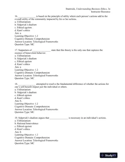 Understanding Business Ethics Third Edition Test Bank - Page 6 preview image