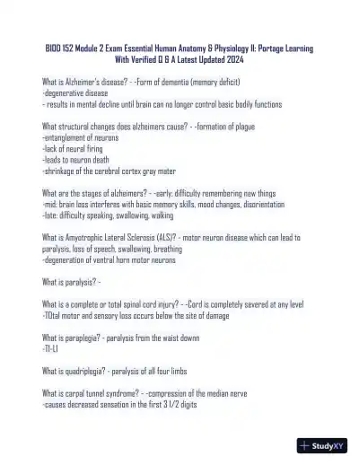 2024 BIOD 152 - Portage Learning Anatomy and Physiology Module 2 Exam With Answers (129 Solved Questions) - Page 1 preview image