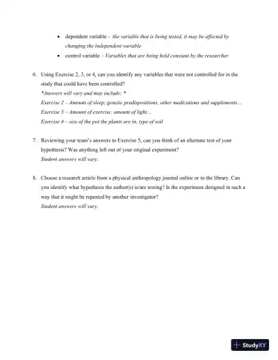 Solution Manual for Method and Practice in Biological Anthropology: A Workbook and Laboratory Manual for Introductory Courses, 2nd Edition - Page 8 preview image