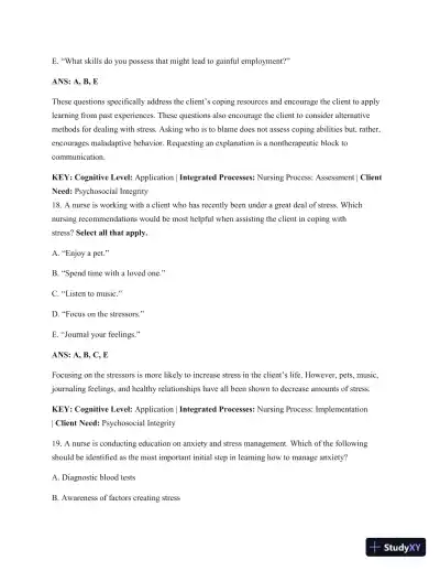 Test Bank For Psychiatric Mental Health Nursing: Concepts Of Care In Evidence-Based Practice, 8th Edition - Page 10 preview image