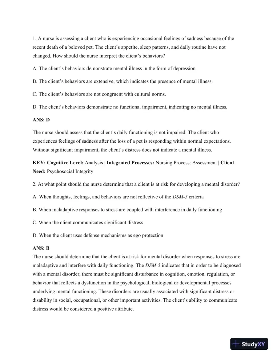 Test Bank For Psychiatric Mental Health Nursing: Concepts Of Care In Evidence-Based Practice, 8th Edition, page 12