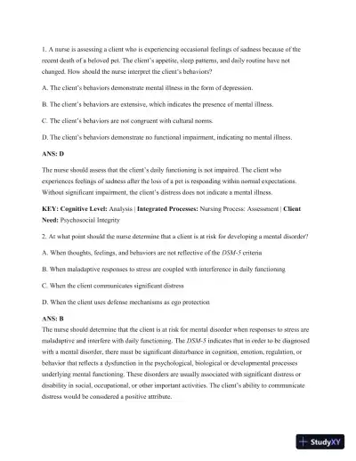 Test Bank For Psychiatric Mental Health Nursing: Concepts Of Care In Evidence-Based Practice, 8th Edition - Page 12 preview image