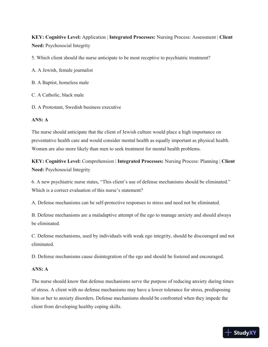 Test Bank For Psychiatric Mental Health Nursing: Concepts Of Care In Evidence-Based Practice, 8th Edition, page 14