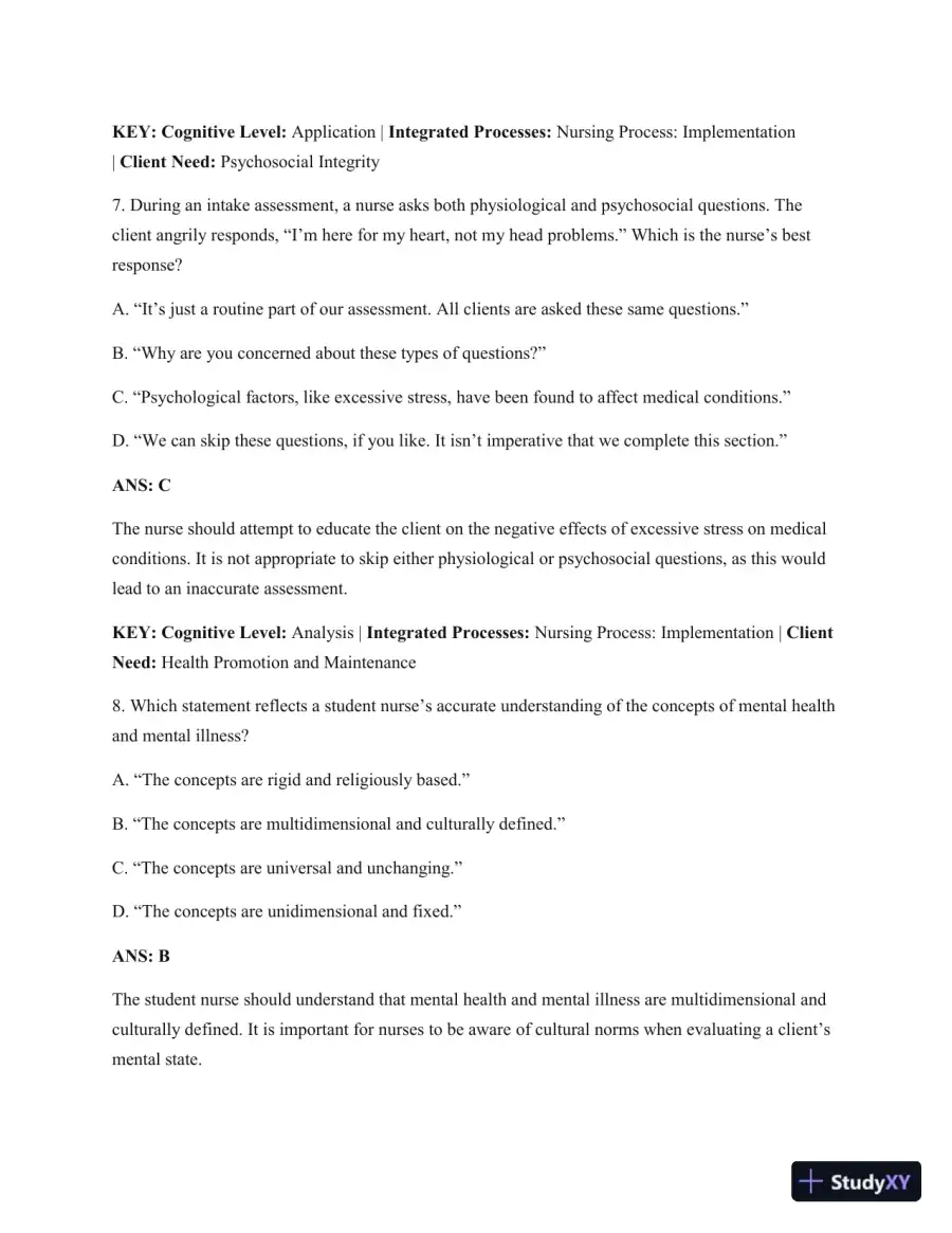 Test Bank For Psychiatric Mental Health Nursing: Concepts Of Care In Evidence-Based Practice, 8th Edition, page 15