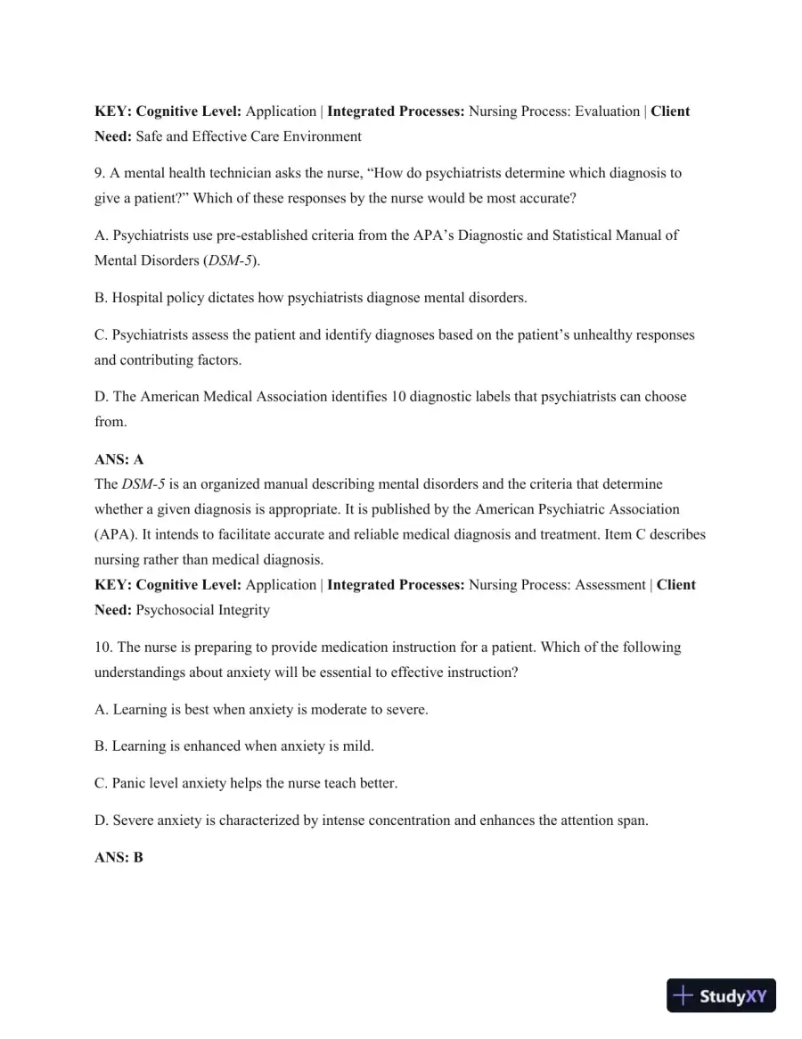 Test Bank For Psychiatric Mental Health Nursing: Concepts Of Care In Evidence-Based Practice, 8th Edition, page 16