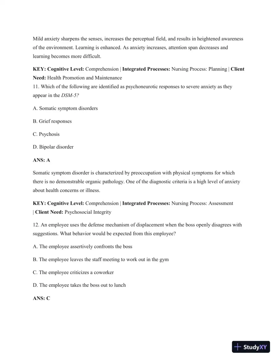 Test Bank For Psychiatric Mental Health Nursing: Concepts Of Care In Evidence-Based Practice, 8th Edition, page 17