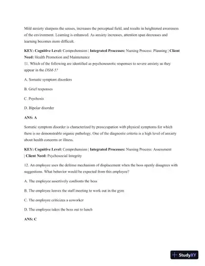 Test Bank For Psychiatric Mental Health Nursing: Concepts Of Care In Evidence-Based Practice, 8th Edition - Page 17 preview image