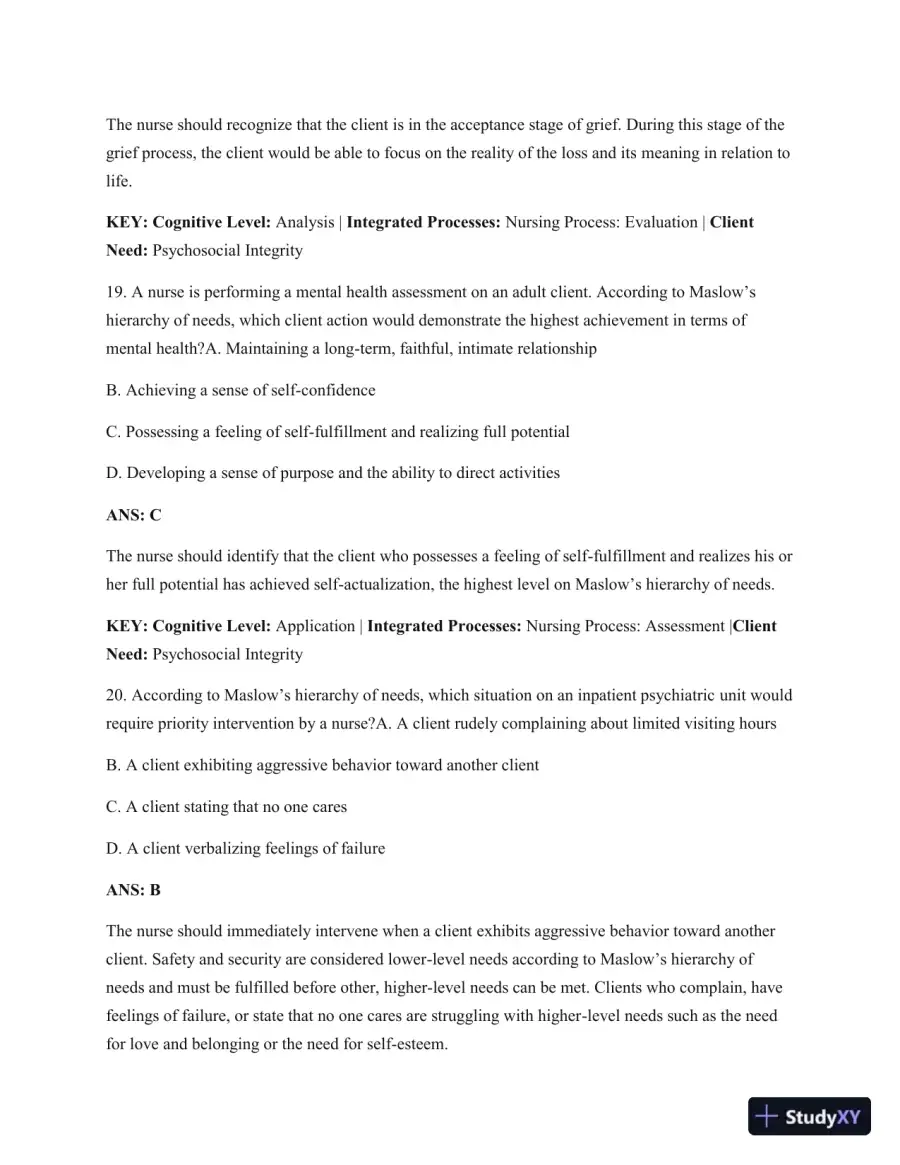 Test Bank For Psychiatric Mental Health Nursing: Concepts Of Care In Evidence-Based Practice, 8th Edition, page 21