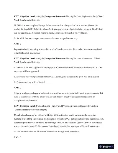 Test Bank For Psychiatric Mental Health Nursing: Concepts Of Care In Evidence-Based Practice, 8th Edition - Page 22 preview image