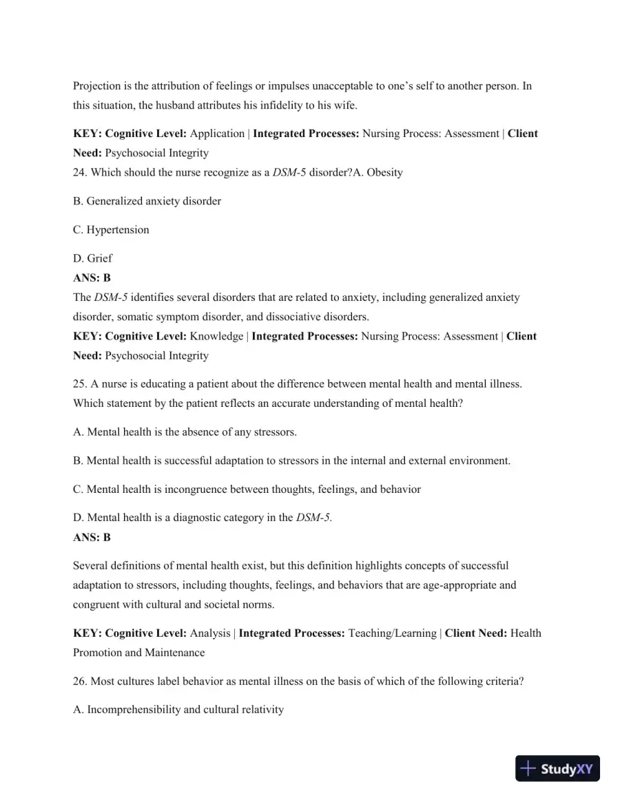 Test Bank For Psychiatric Mental Health Nursing: Concepts Of Care In Evidence-Based Practice, 8th Edition, page 23