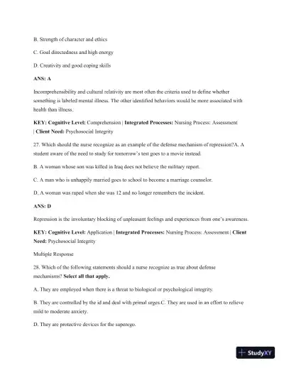 Test Bank For Psychiatric Mental Health Nursing: Concepts Of Care In Evidence-Based Practice, 8th Edition - Page 24 preview image