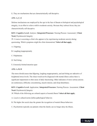Test Bank For Psychiatric Mental Health Nursing: Concepts Of Care In Evidence-Based Practice, 8th Edition - Page 25 preview image