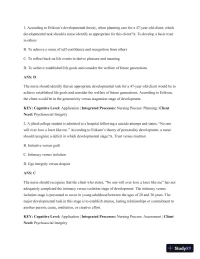 Test Bank For Psychiatric Mental Health Nursing: Concepts Of Care In Evidence-Based Practice, 8th Edition - Page 27 preview image