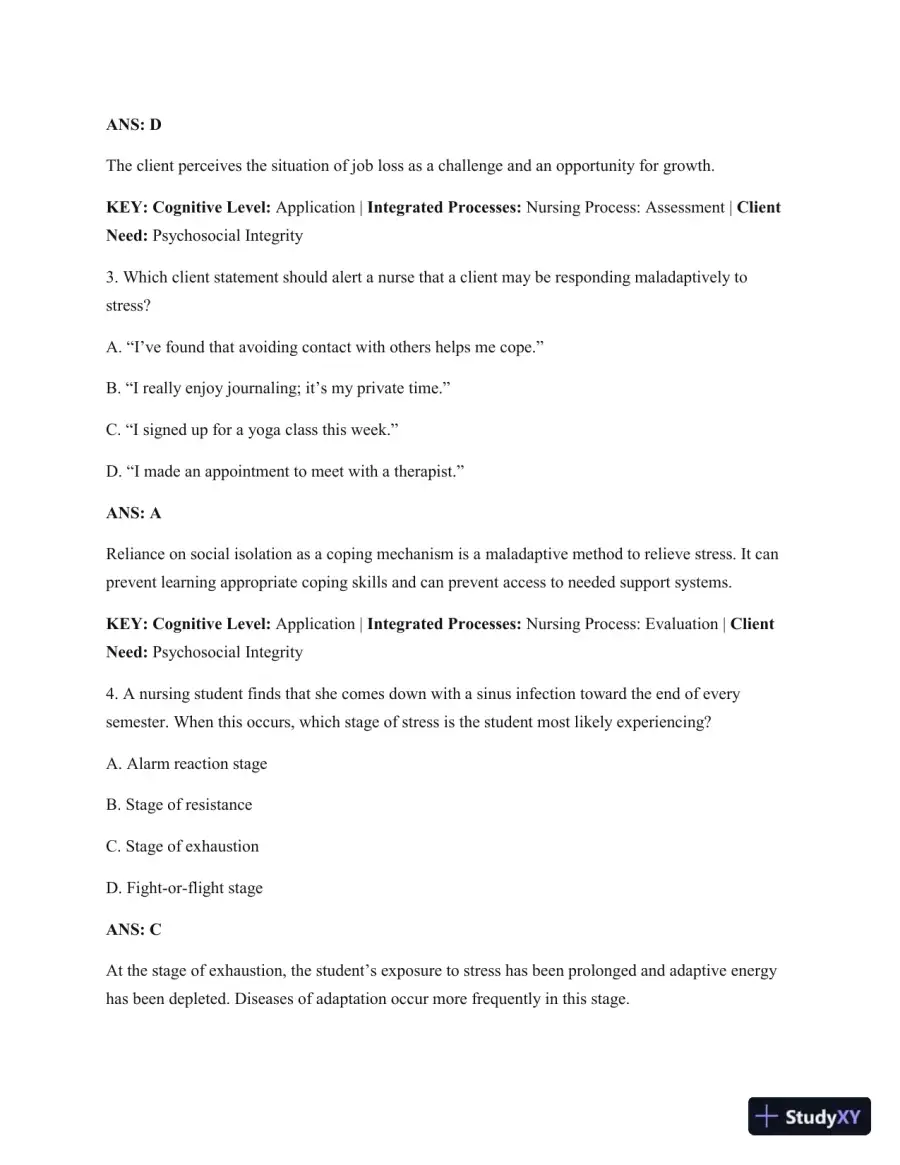 Test Bank For Psychiatric Mental Health Nursing: Concepts Of Care In Evidence-Based Practice, 8th Edition, page 3