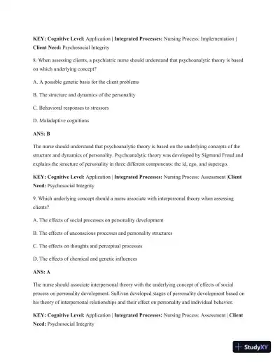 Test Bank For Psychiatric Mental Health Nursing: Concepts Of Care In Evidence-Based Practice, 8th Edition - Page 30 preview image