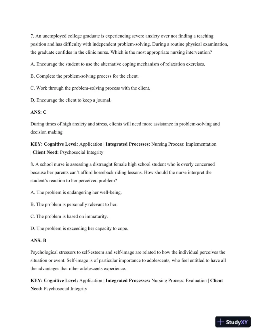Test Bank For Psychiatric Mental Health Nursing: Concepts Of Care In Evidence-Based Practice, 8th Edition, page 5