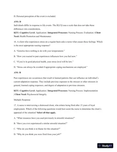 Test Bank For Psychiatric Mental Health Nursing: Concepts Of Care In Evidence-Based Practice, 8th Edition - Page 9 preview image