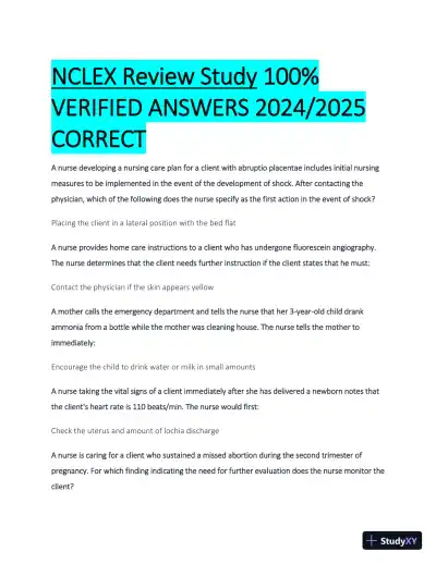 2024-2025 NCLEX Review Study Guide with Answers (50 Solved Questions) - Page 1 preview image