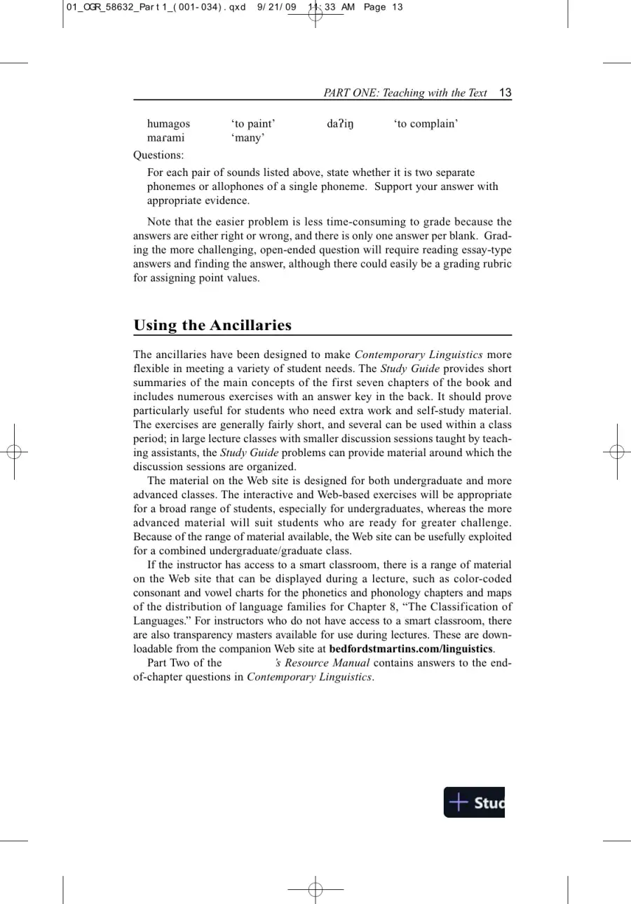 Solution Manual for Contemporary Linguistics: An Introduction , 6th Edition, page 16