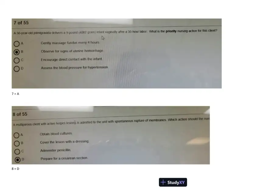 2023 HESI Maternity OB Test Bank Exit Exam Version 1 With Answers (70 Solved Questions), page 5