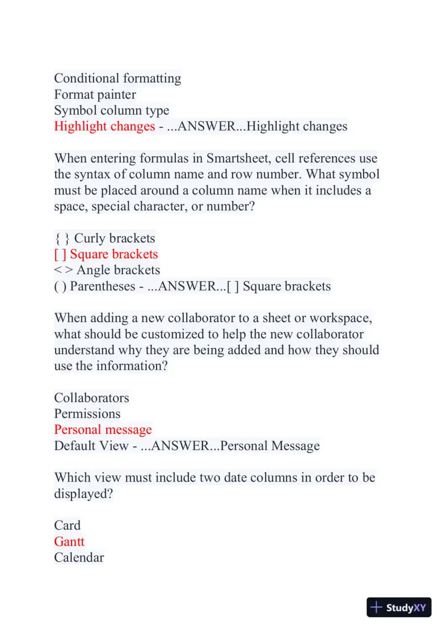 2024 Smartsheet Core Product Computer Science Certification Exam With Answers (113 Solved Questions), page 8