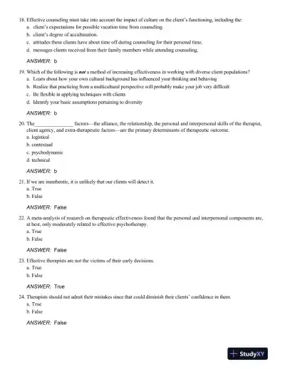 Test Bank For Theory and Practice of Counseling and Psychotherapy, 10th Edition - Page 11 preview image