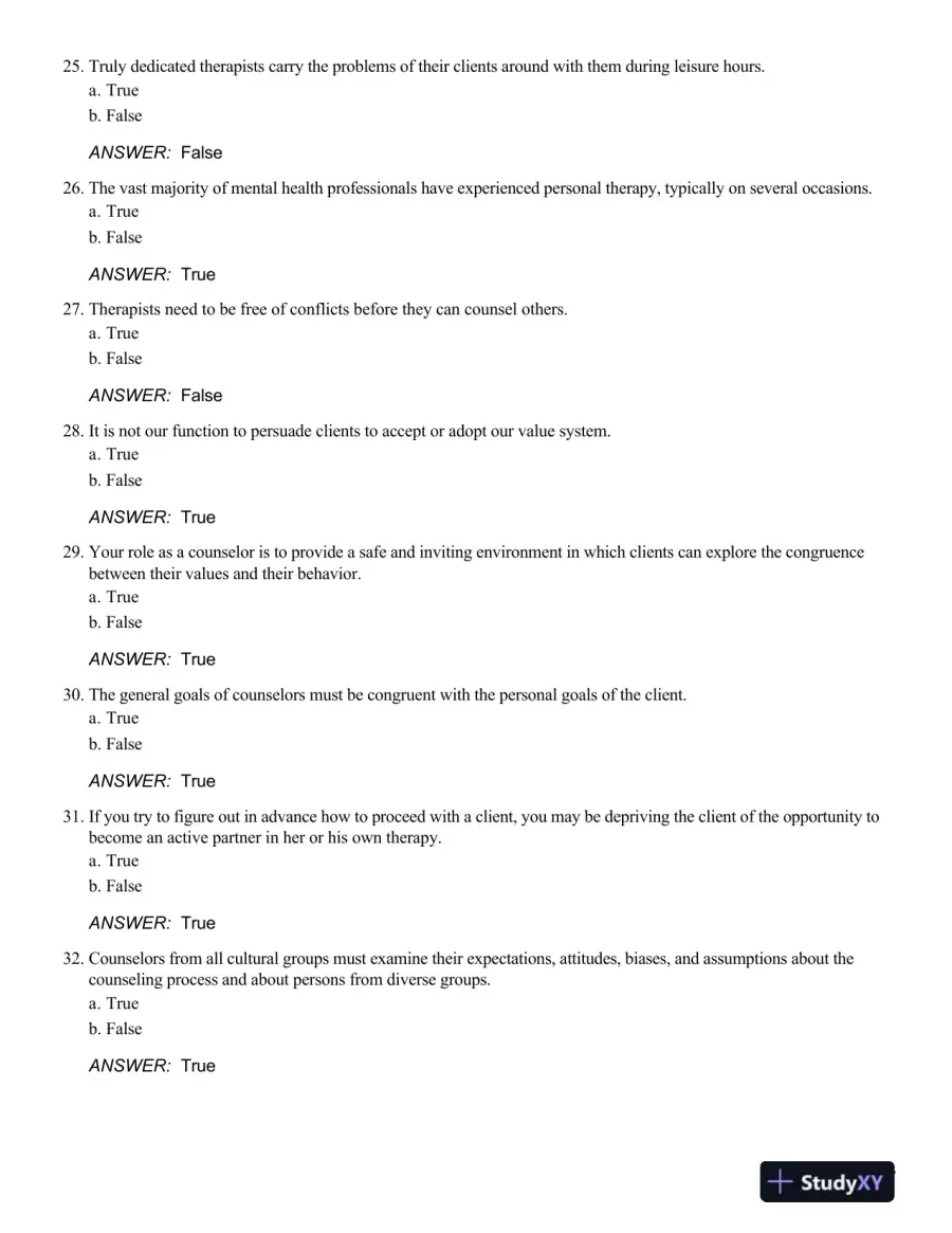 Test Bank For Theory and Practice of Counseling and Psychotherapy, 10th Edition, page 12