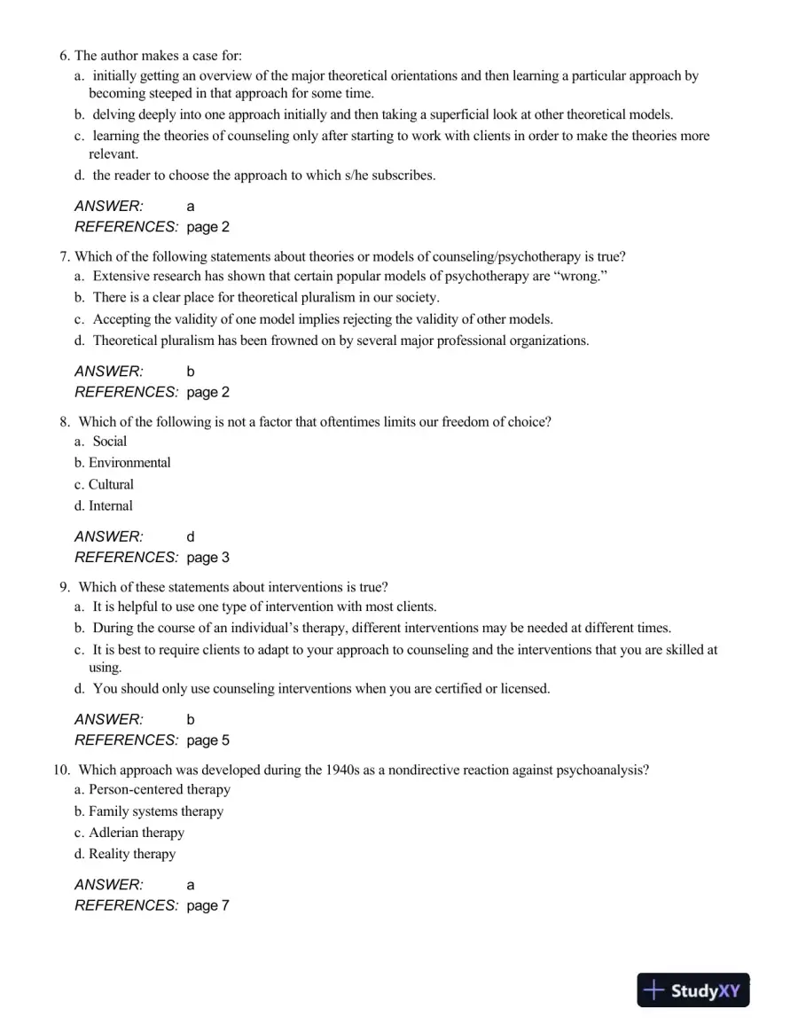 Test Bank For Theory and Practice of Counseling and Psychotherapy, 10th Edition, page 3