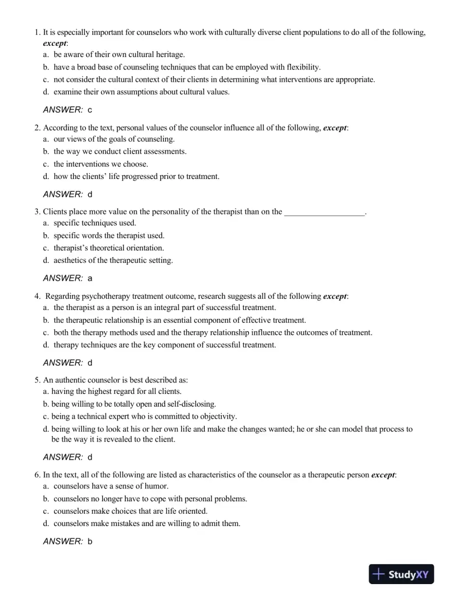 Test Bank For Theory and Practice of Counseling and Psychotherapy, 10th Edition, page 8